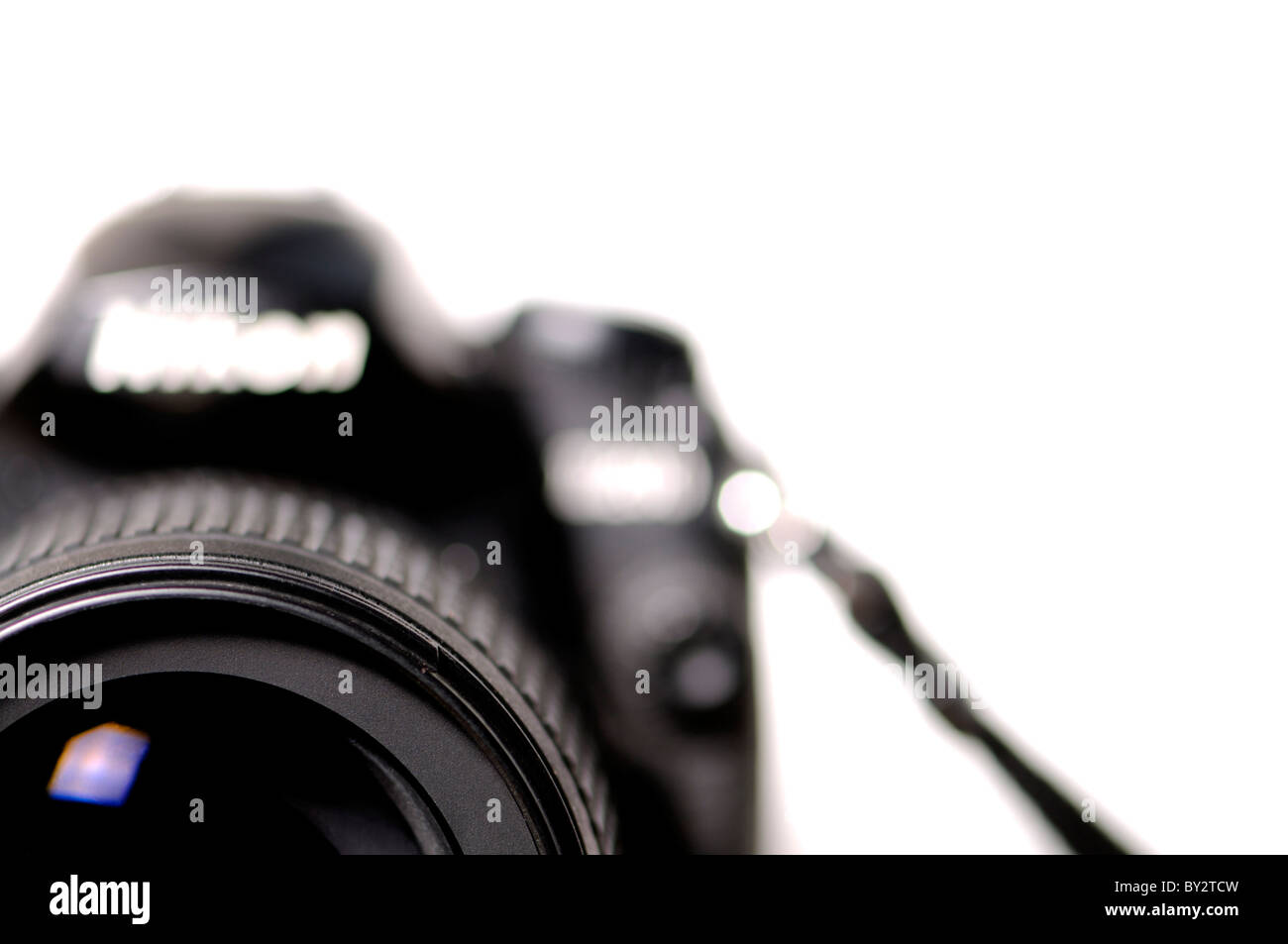 Camera (Nikon D200) out of focus, except for front of lens Stock Photo
