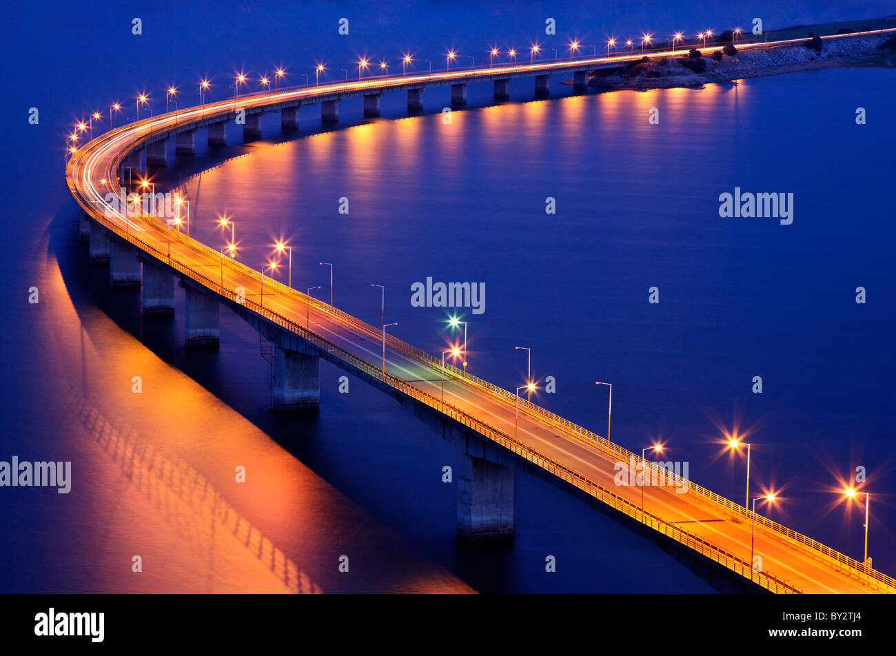 This is the Servia bridge over Polyfytou Lake, close to the small town of Servia in Kozani Prefecture, Macedonia, Greece Stock Photo