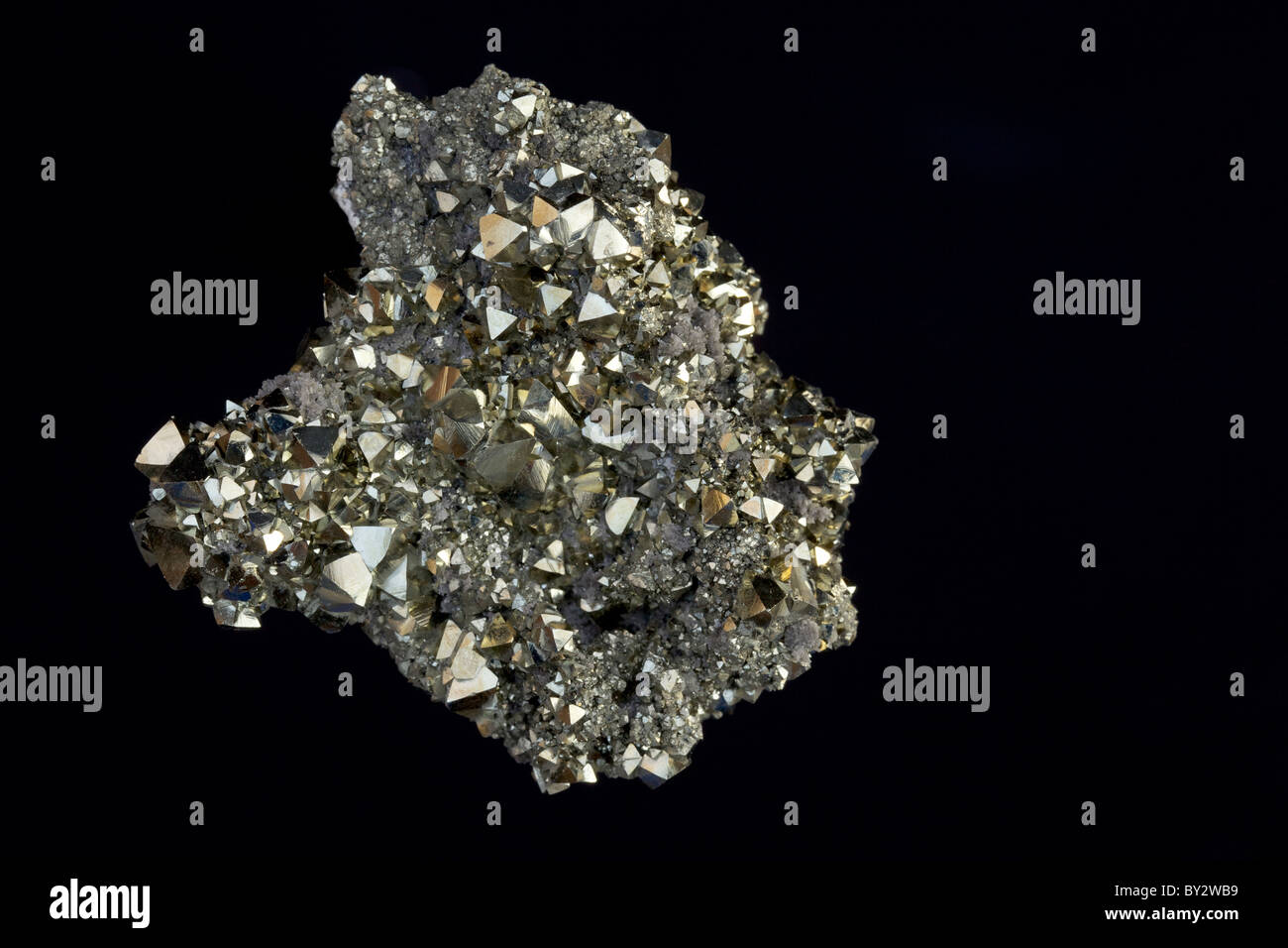 Pyrite (FeS2) (Iron sulfide) - Octahedral crystals - Canutillos Mine - Bolivia - Popularly known as 'fool's gold' Stock Photo