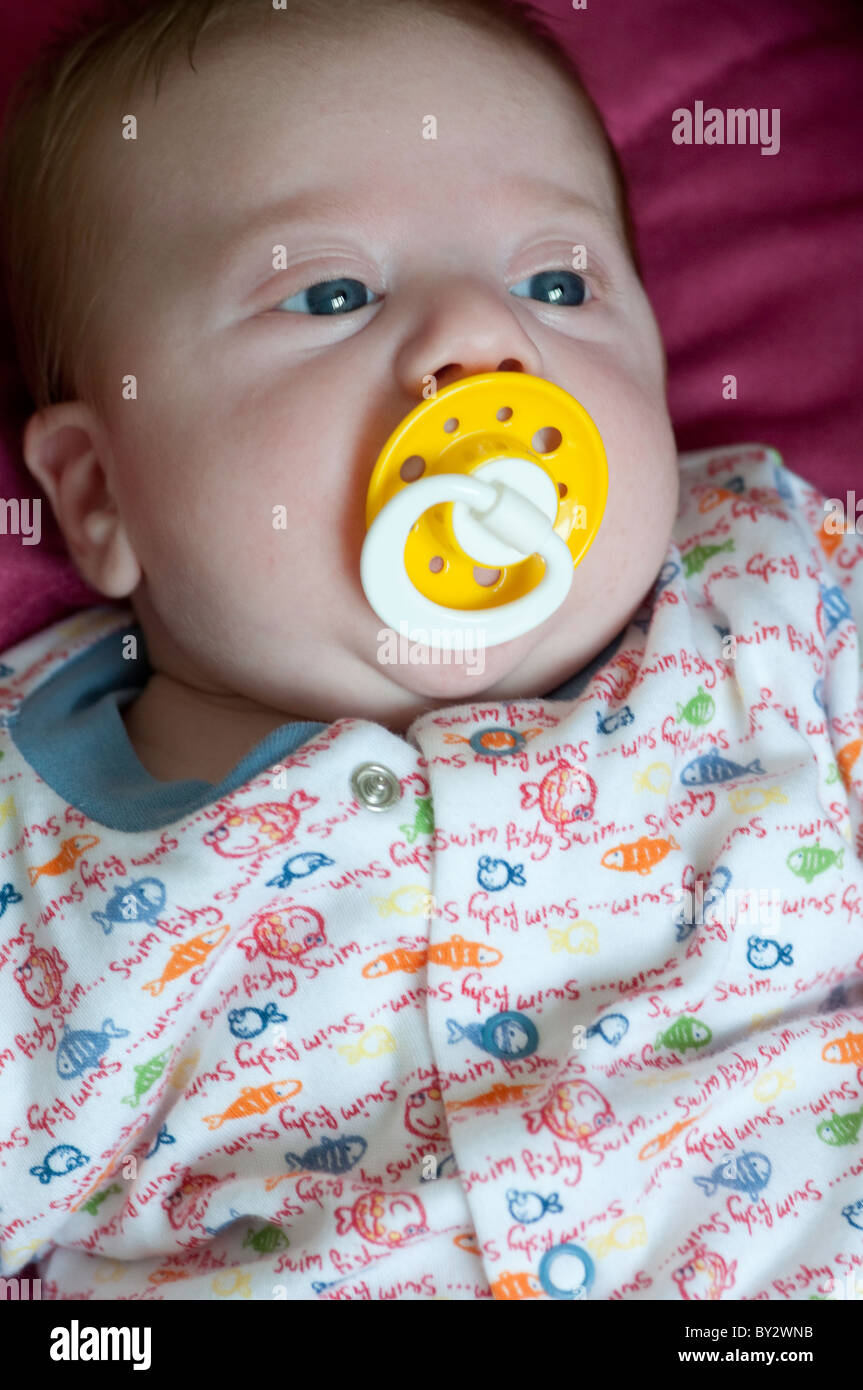Five week old baby with pacifier (dummy Stock Photo Alamy
