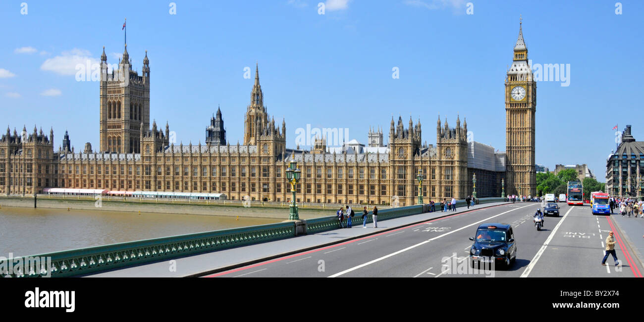 Houses of Parliament, Big Ben and Westminster Bridge Stock Photo