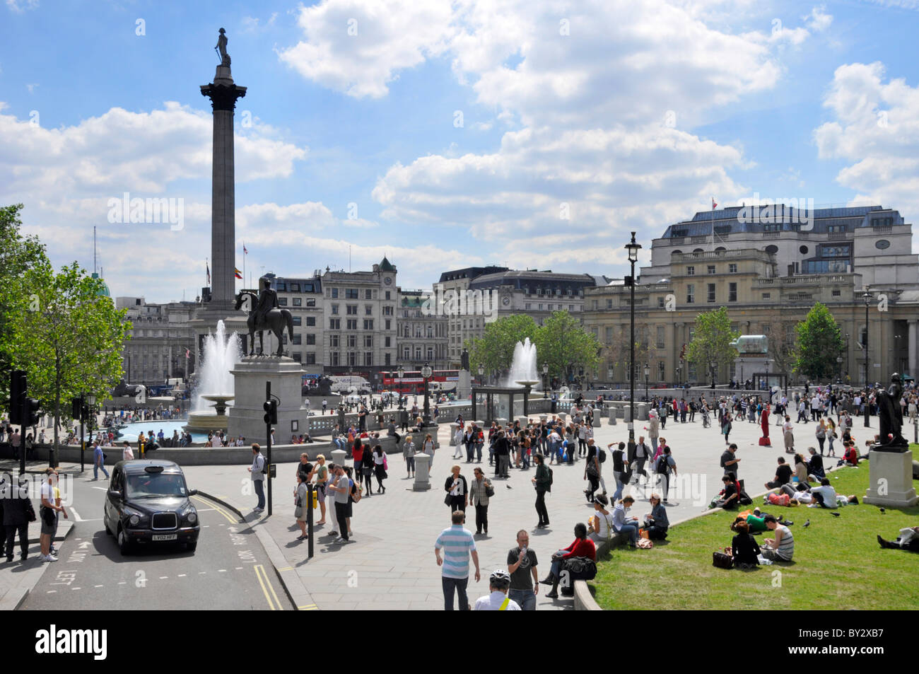 London black taxi cab Trafalgar Square Stock Photo