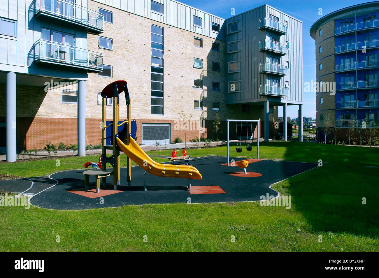 Playground on a new housing development in East London UK Stock Photo