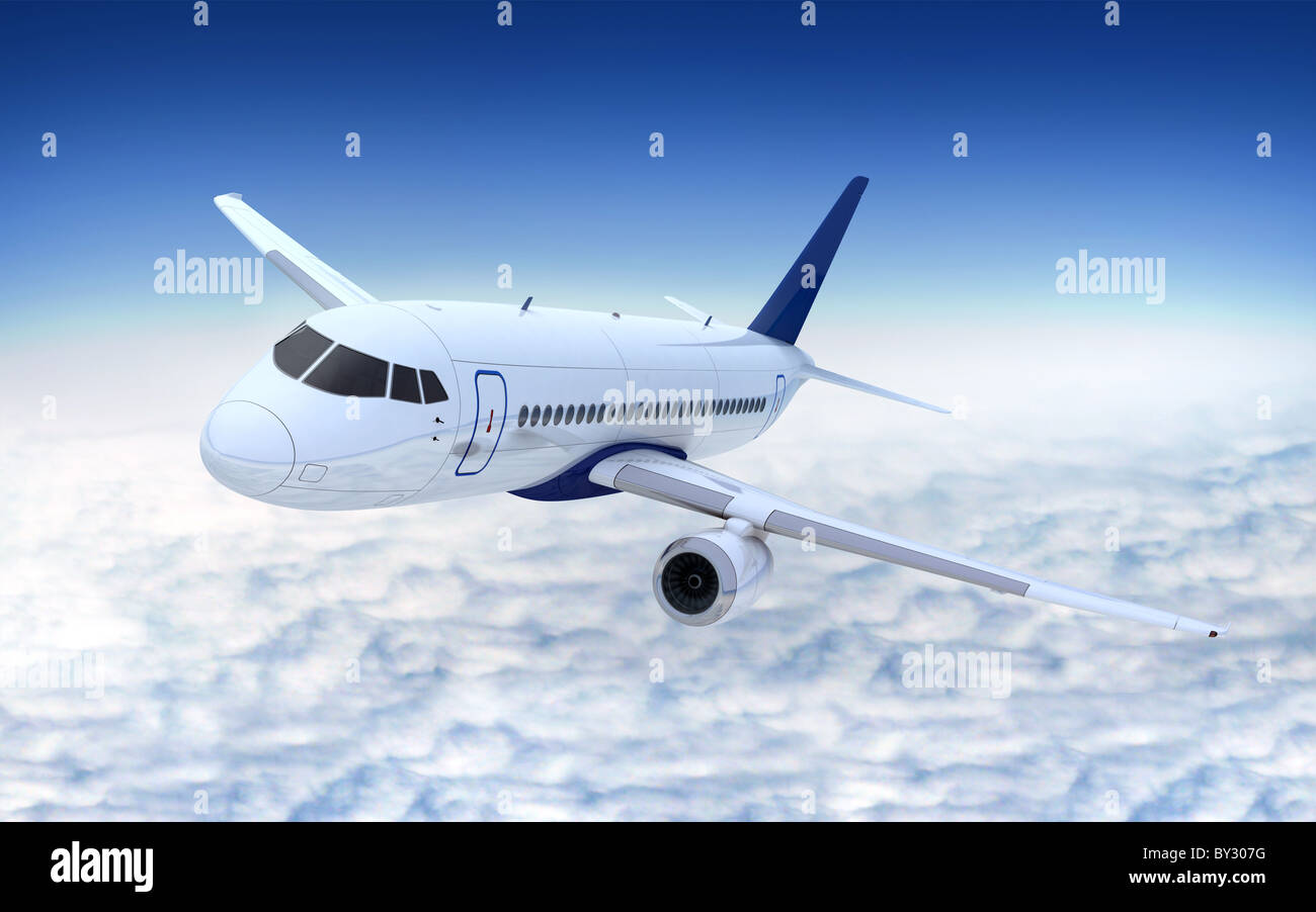flying Airplane in the sky (done in 3d Stock Photo - Alamy