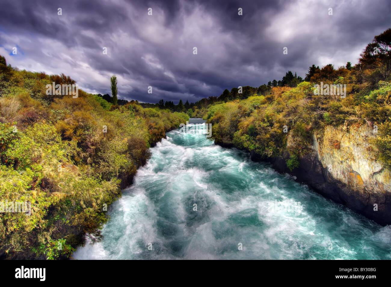 The Waikato River near Huka Falls in New Zealand Stock Photo
