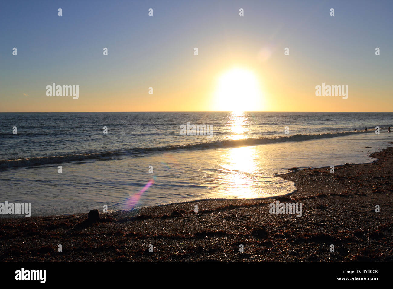 Sunset at Worthing beach, West Sussex, England UK. Stock Photo