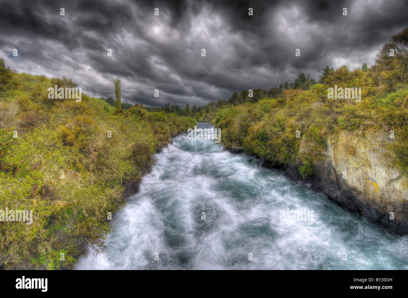 The Waikato River near Huka Falls in New Zealand Stock Photo
