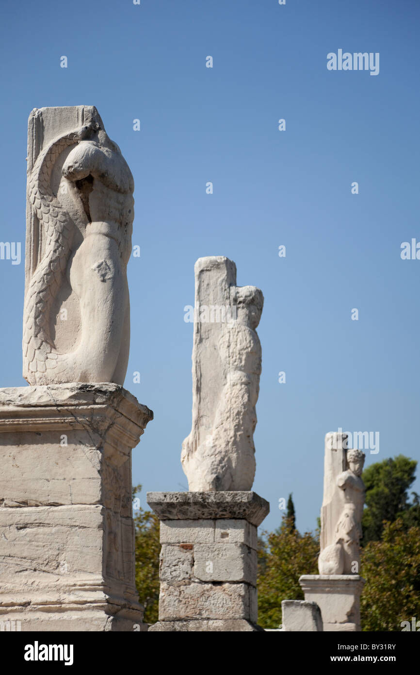 Ancient statues in Ancient Agora in Athens. Stock Photo