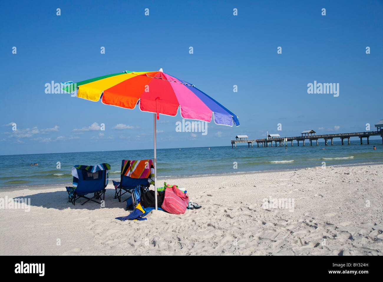 Beach Umbrella at Pier 60 at Clearwater Beach, FL Stock Photo