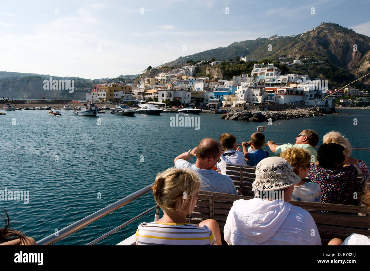 Tourist Boat near Sant'Angelo, Ischia, Italy Stock Photo