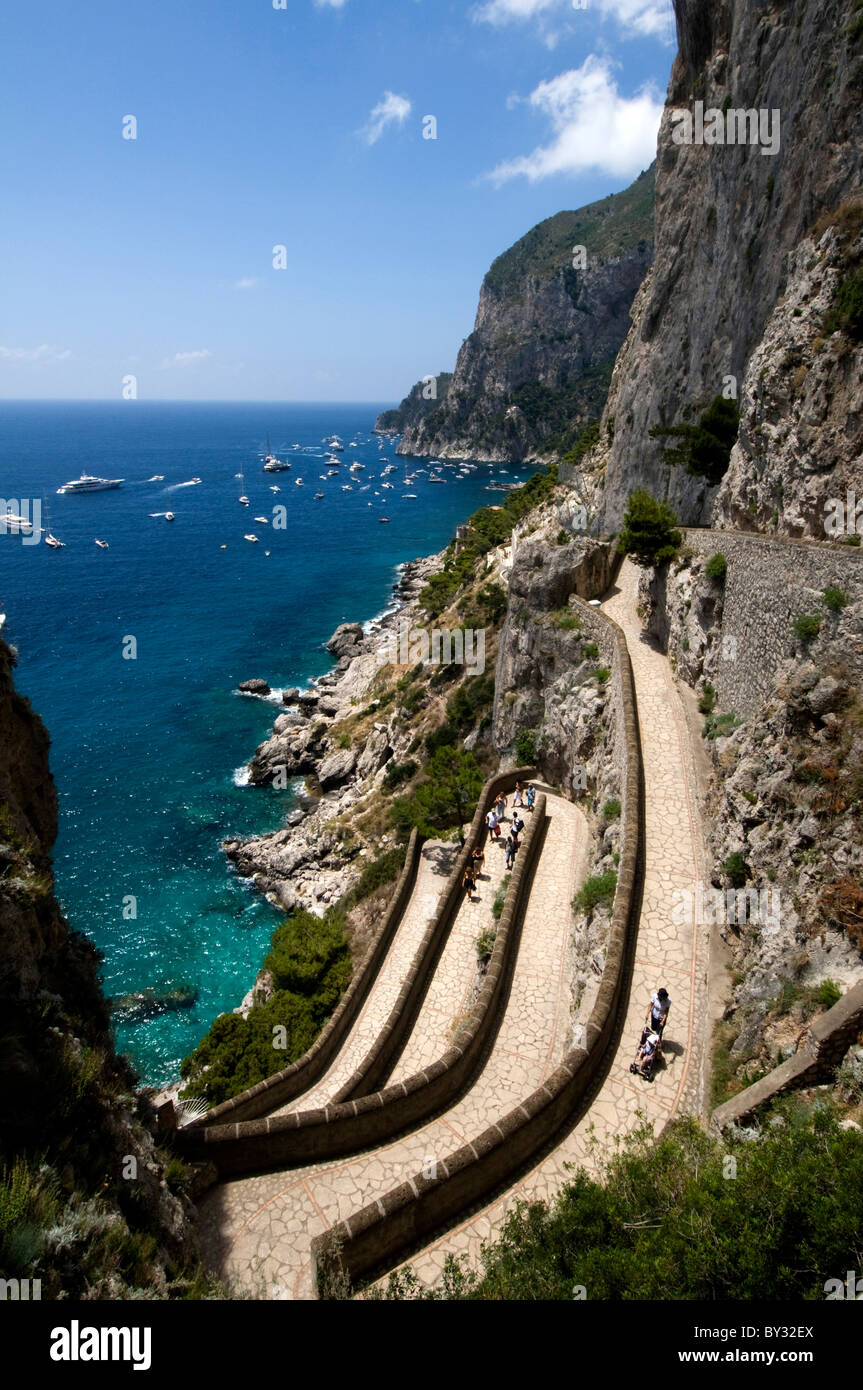 Via Krupp from Augustus Garden to Marina Piccola, built 1902 by Friedrich Alfred Krupp, Capri, Italy Stock Photo