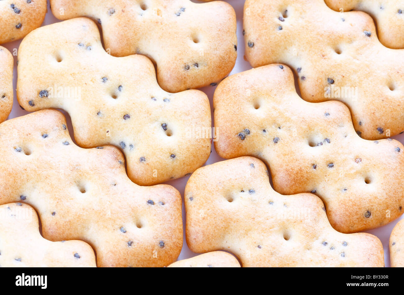 Small shaped browned crisp biscuits as tile background Stock Photo