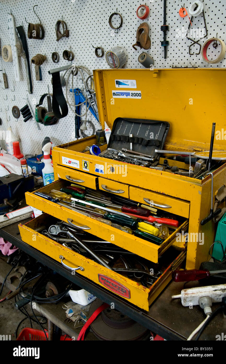 tools in garage Stock Photo Alamy