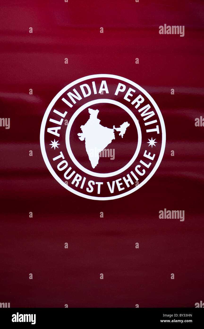 All india permit tourist vehicle taxi sticker. India Stock Photo