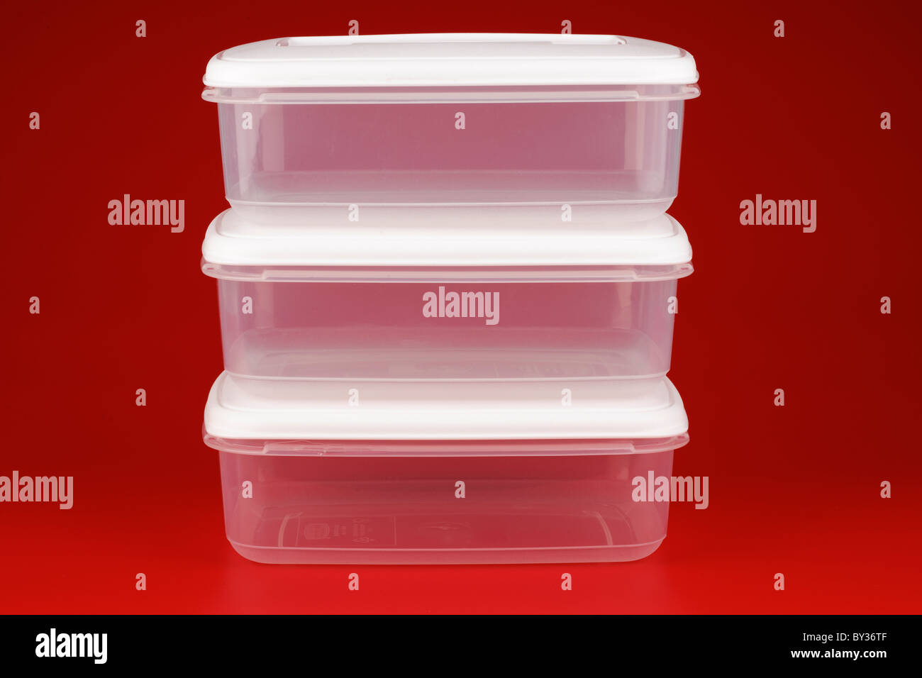 Three plastic food storer containers microwaveable freezer safe whitefurze  food storers Stock Photo - Alamy
