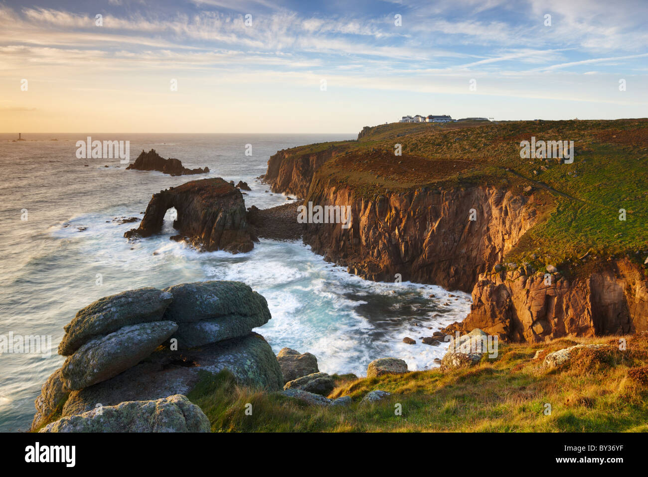 Dramatic coastline along the Penwith Peninsula at Land's End the most Westerly point of England Stock Photo