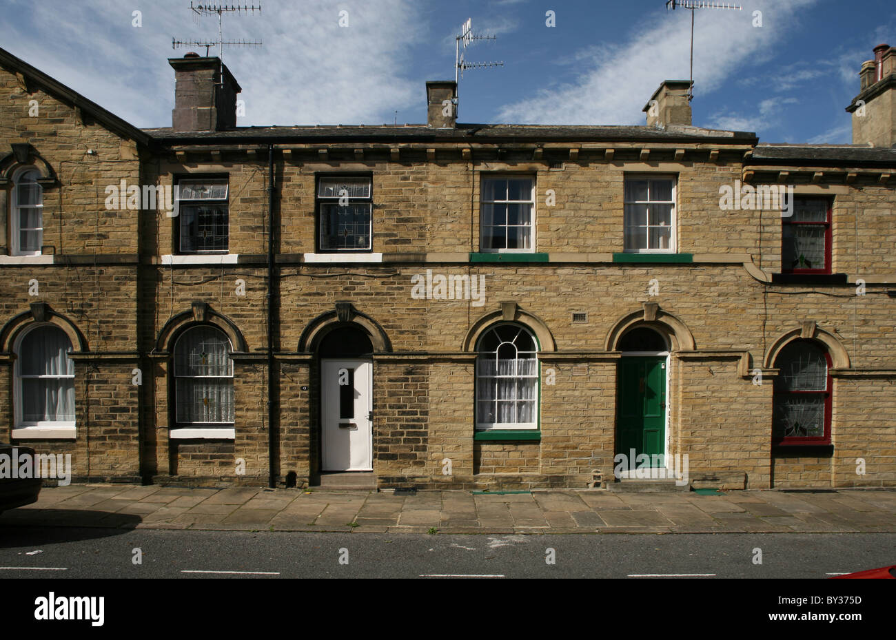 The model village of Saltaire built by the Victorian industrialist near Bradford to house workers for his silk mill Salts Mill Stock Photo