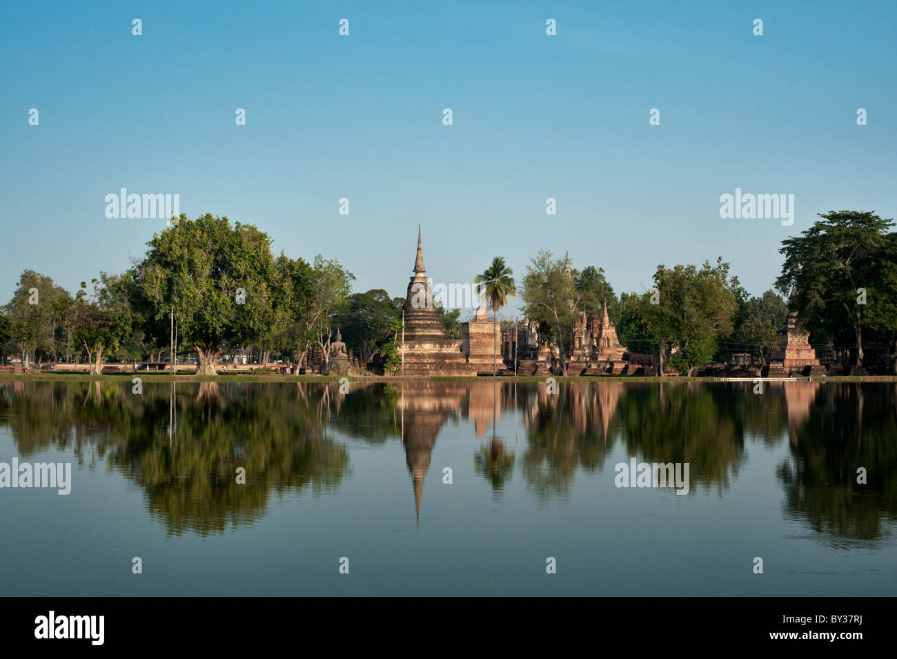 Reflection of ruins at the UNESCO World Hertitage Site in Sukothai, Thailand, Asia. Stock Photo