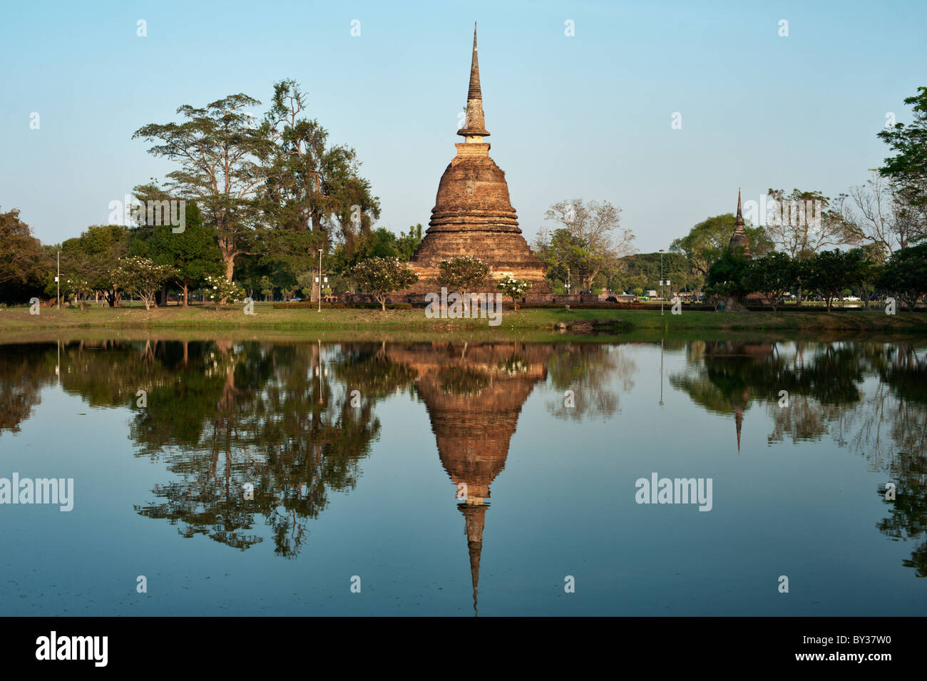 Reflection of ruins at the UNESCO World Hertitage Site in Sukothai, Thailand, Asia. Stock Photo