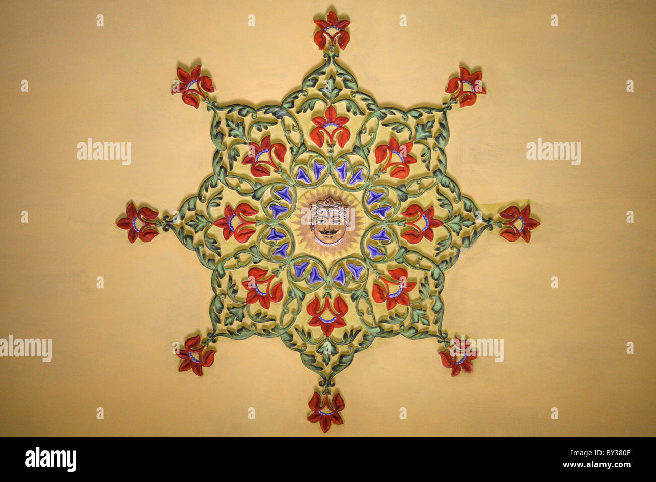 Ceiling design rose in Surya Chopar in the City Palace Udaipur Rajasthan Stock Photo