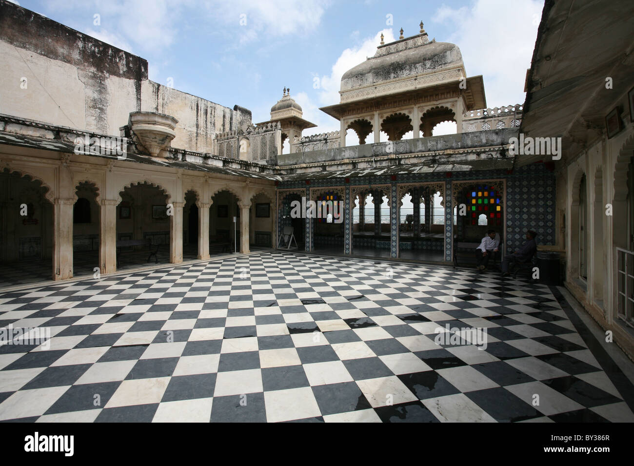 Open air ornate Royal Courtyard Rajya Angan City Palace, Udaipur, Rajasthan Stock Photo