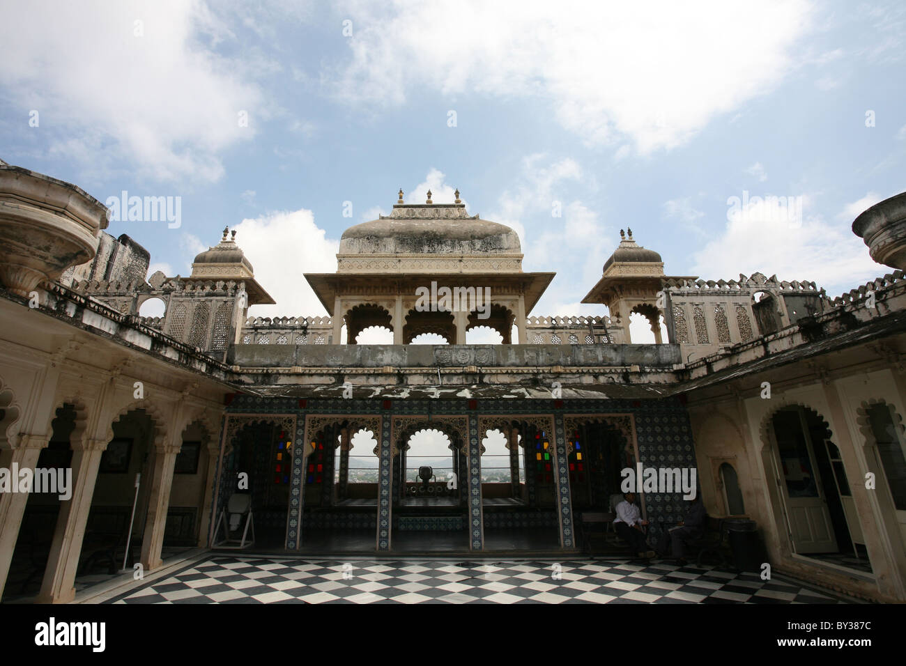 Open air inner Royal Courtyard Rajya Angan City Palace, Udaipur, Rajasthan Stock Photo
