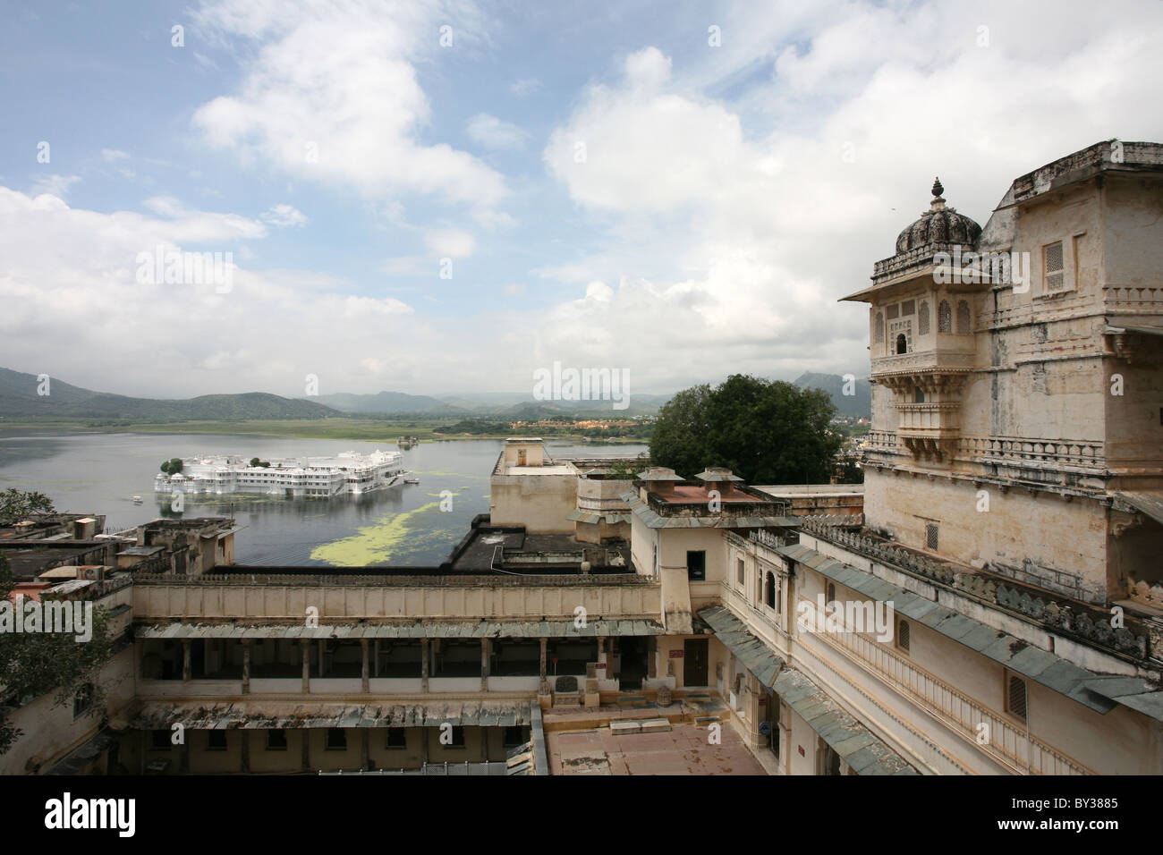 View of Pichola Lake from the City Palace, Udaipur, Rajasthan Stock Photo