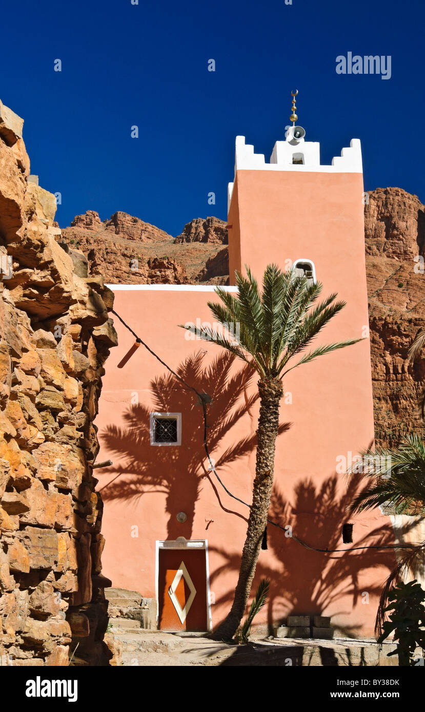 Colourful rural mosque in the Ait Mansour gorge, Anti Atlas, Morocco Stock Photo