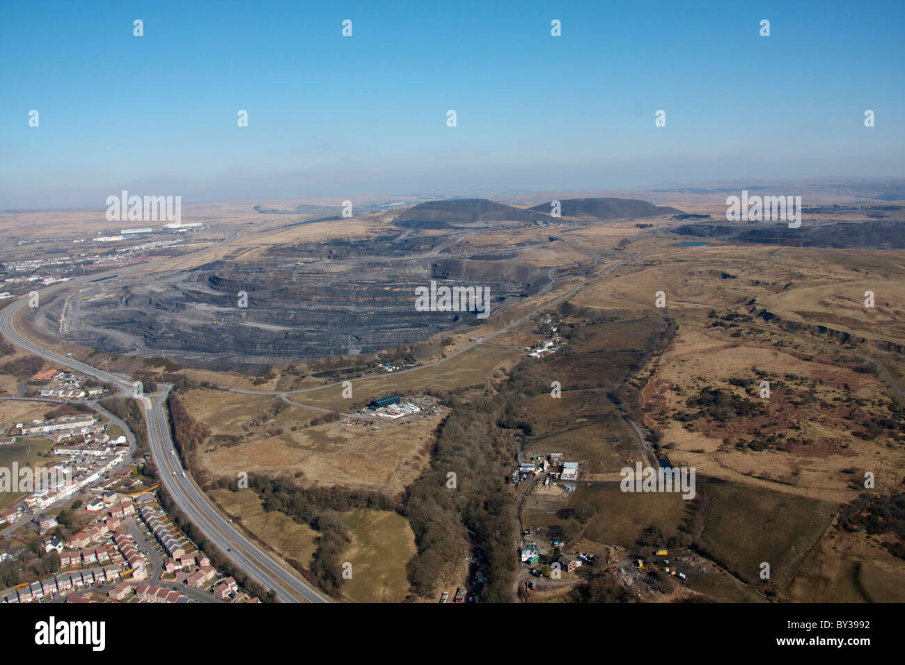 Aerial view of open cast coal mine near Merthyr Tydfil South Wales UK Stock Photo