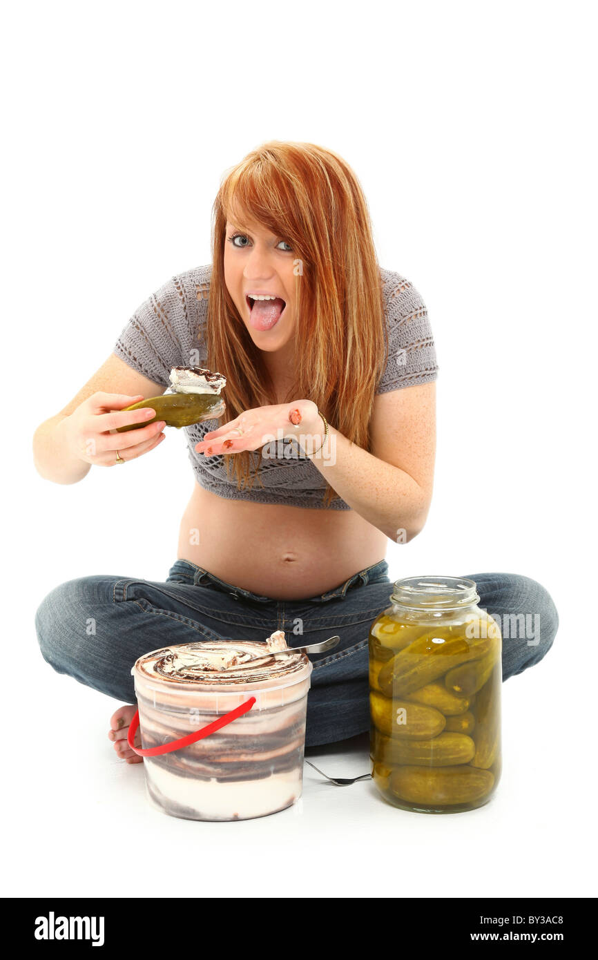 Beautiful pregnant woman in Pregnancy Pickles and Ice Cream concept
