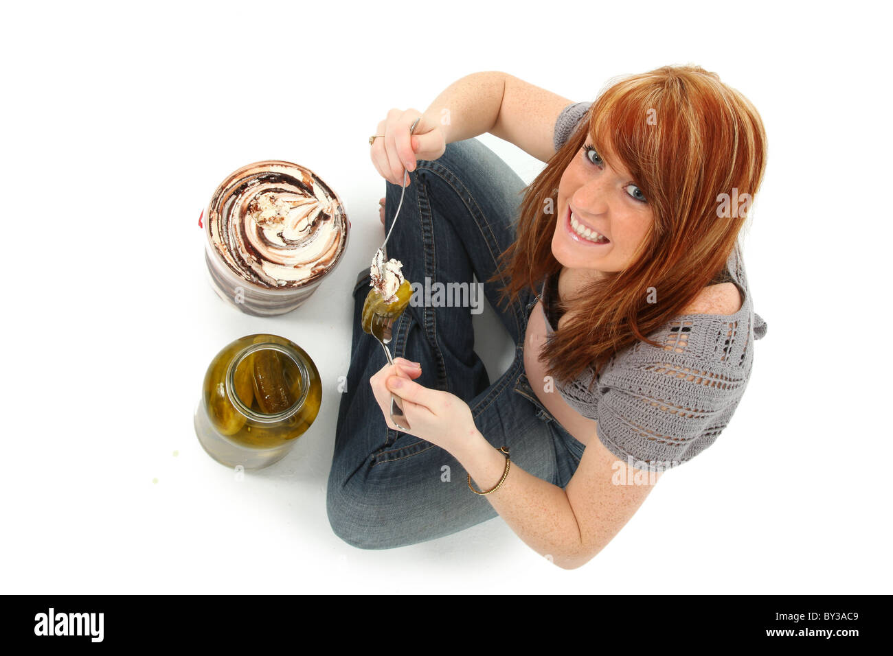 Beautiful pregnant woman in Pregnancy Pickles and Ice Cream concept