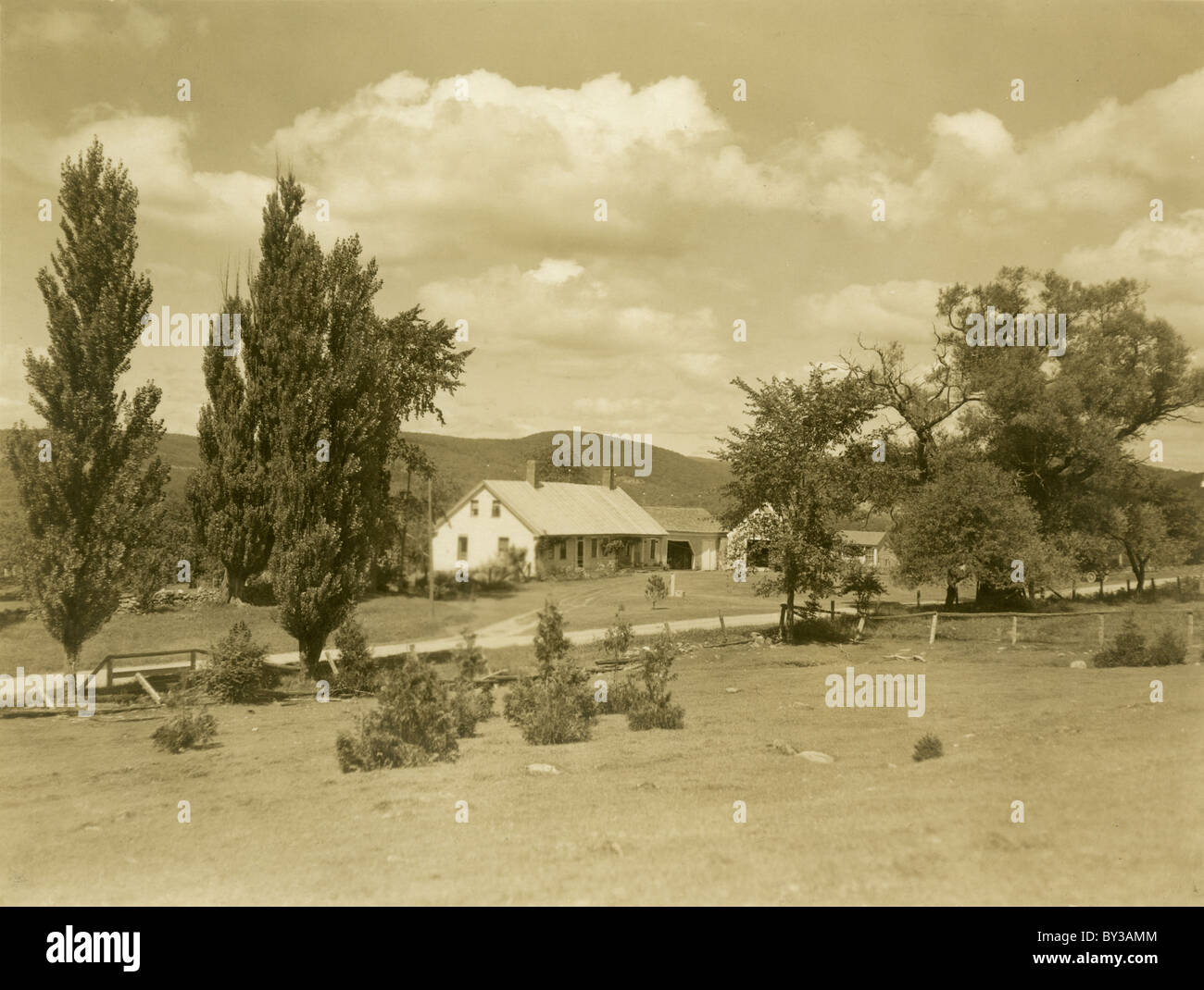 Circa 1930 photo of the Baker family farm in Moscow, Maine, USA Stock