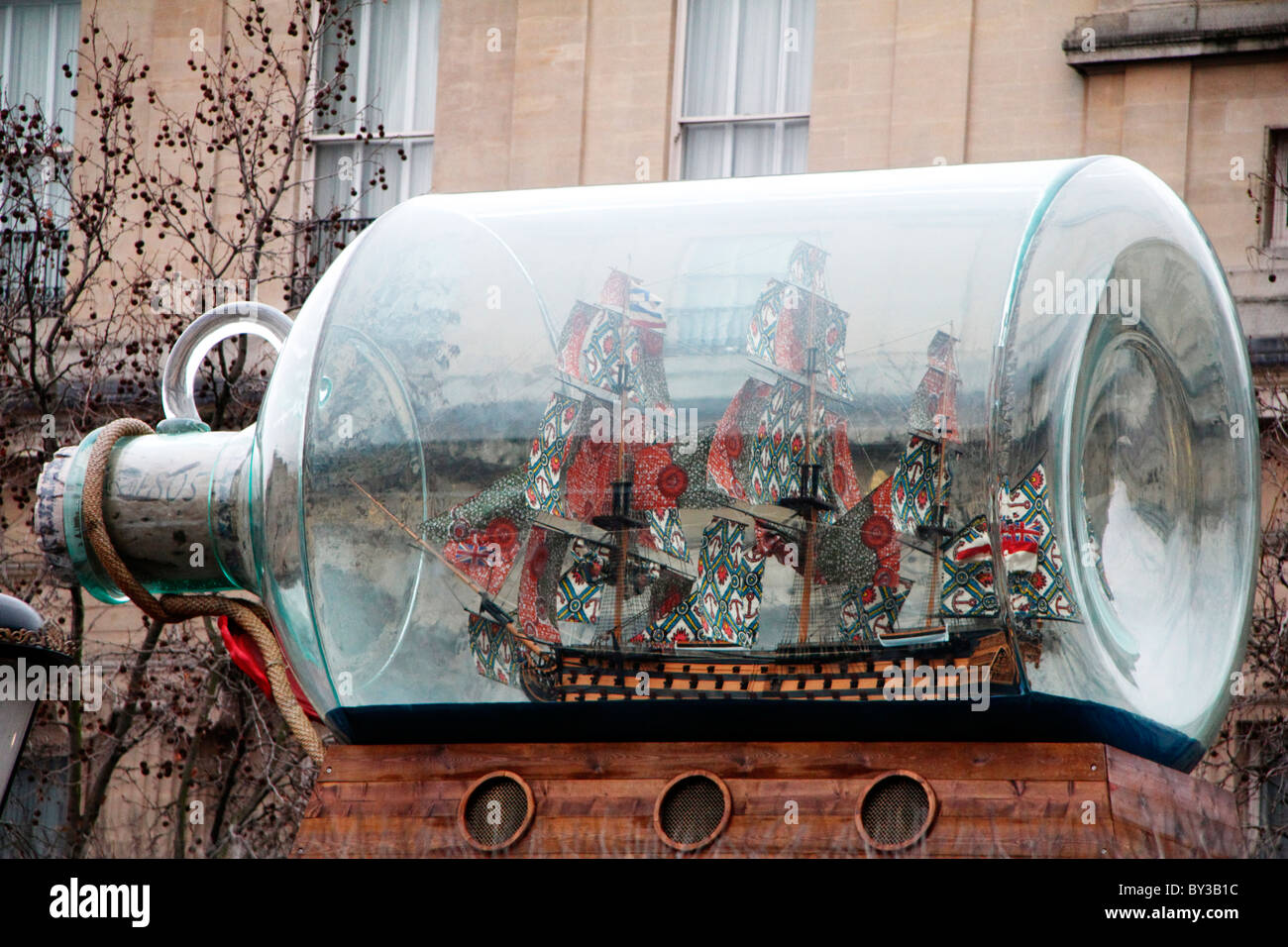 Ship in bottle; Trafalgar Square; London; England; UK Stock Photo