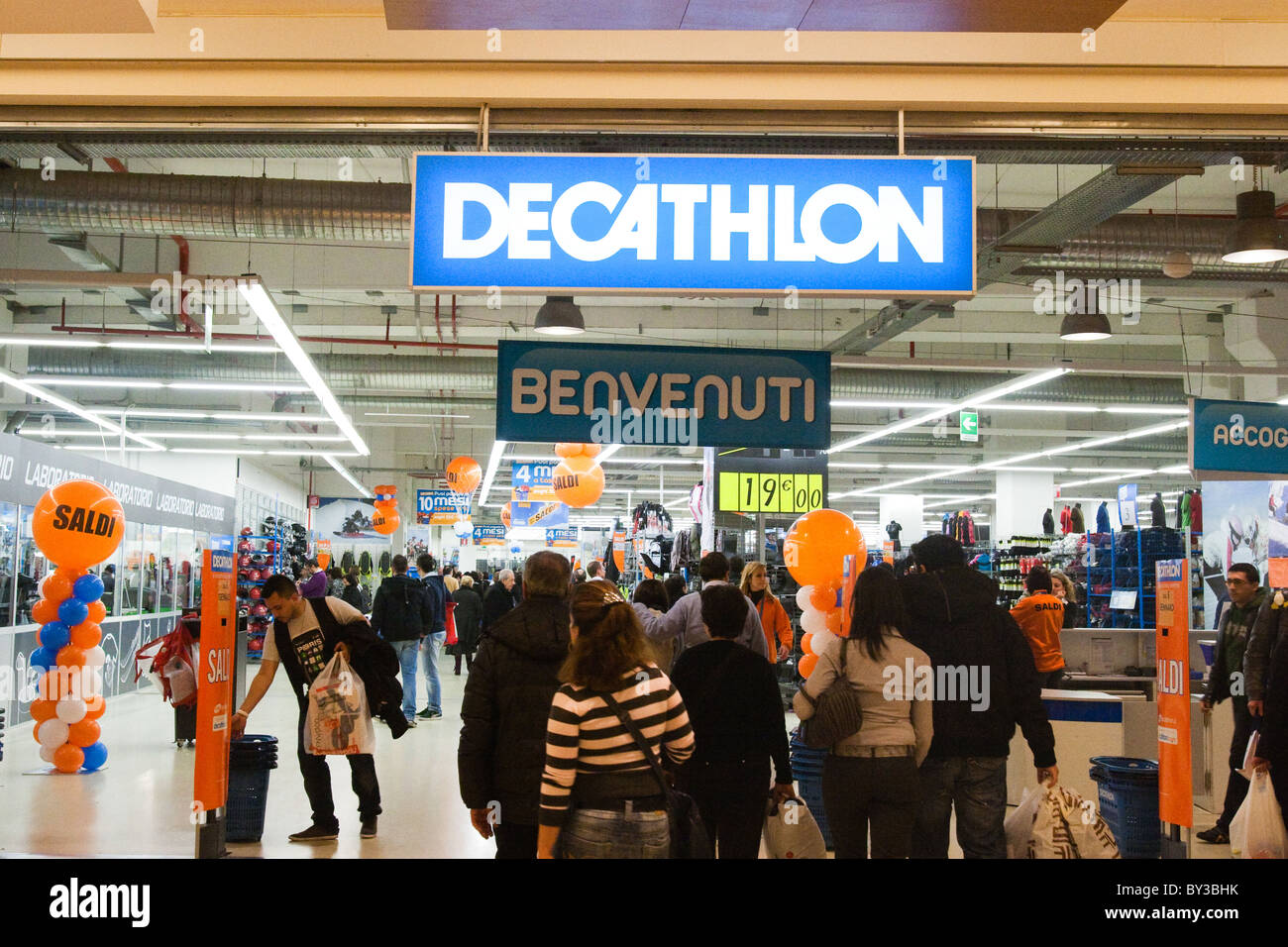 Decathlon" entrance cartel sports and sportswear company store in Rome Italy  Europe, people crowd on sale Stock Photo - Alamy