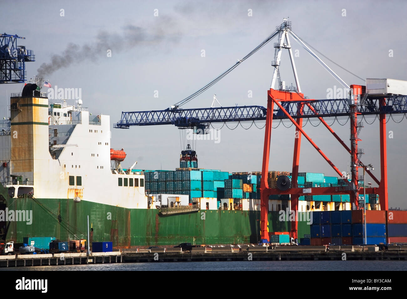 USA, New York City, cargo ship in dock Stock Photo Alamy