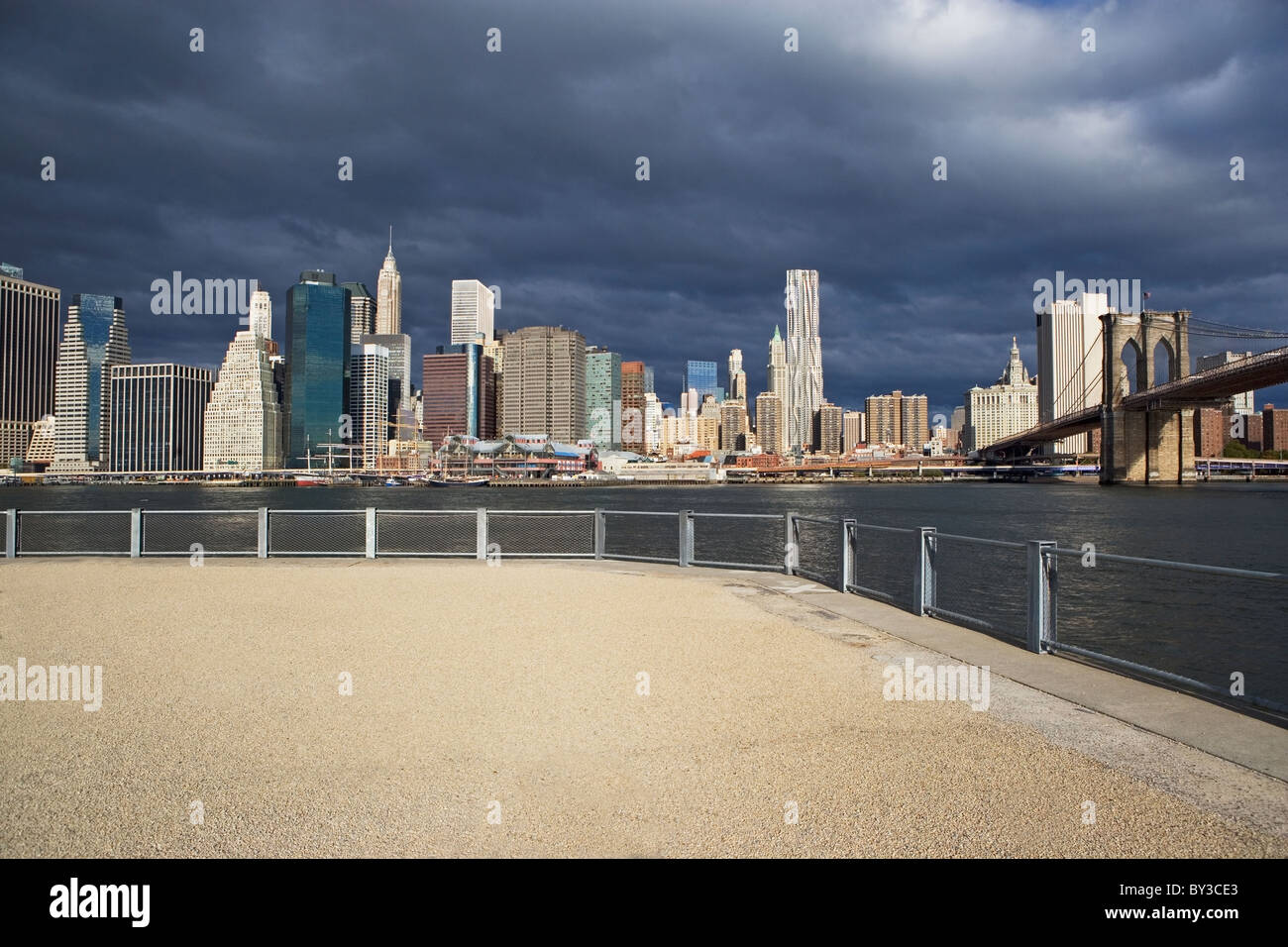 USA, New York City, Manhattan skyline with Brooklyn Bridge Stock Photo ...