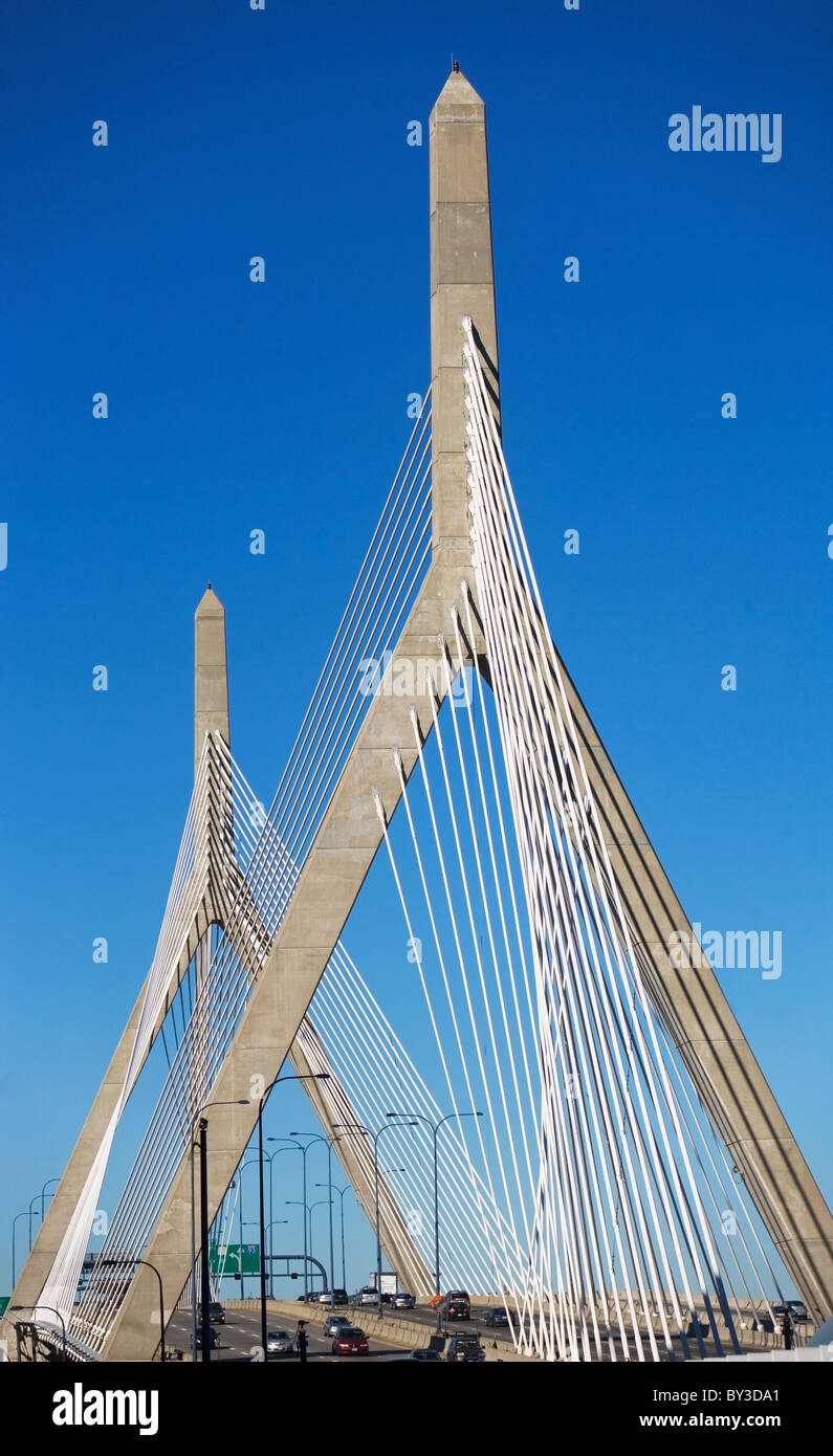 USA, Massachusetts, Boston, Leonard P. Zakim Bunker Hill Memorial Bridge Stock Photo