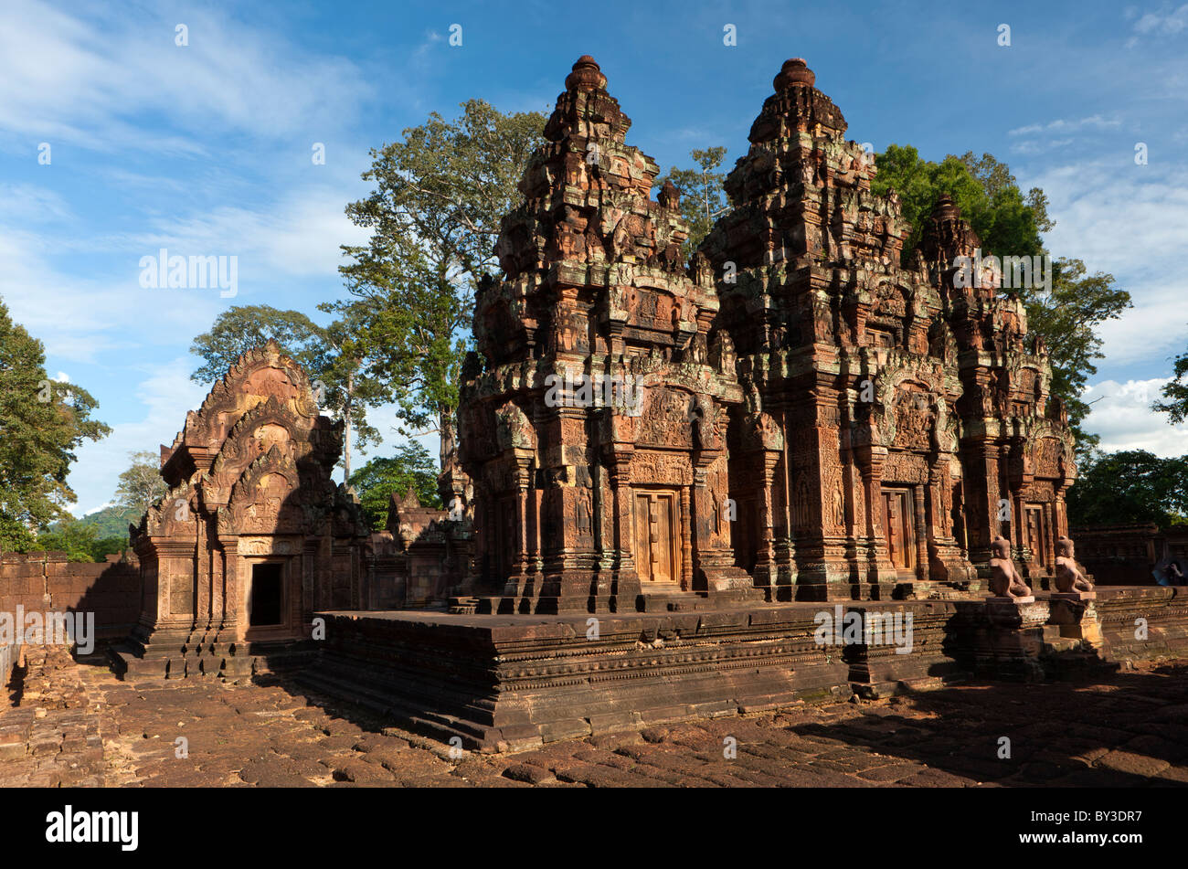 Ruins of temple, Banteay Srei Temple, Banteay Srei, Angkor, Cambodia Stock Photo