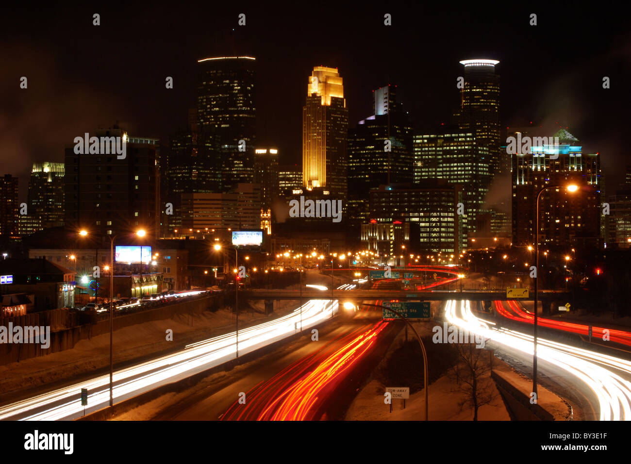 Minneapolis, Minnesota behind heavy traffic during Winer. Stock Photo