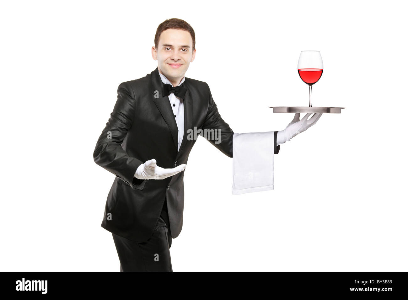man hold wine glass, bearded guy in office style clothes at restaurant,  sommelier near woman in mirror Stock Photo - Alamy