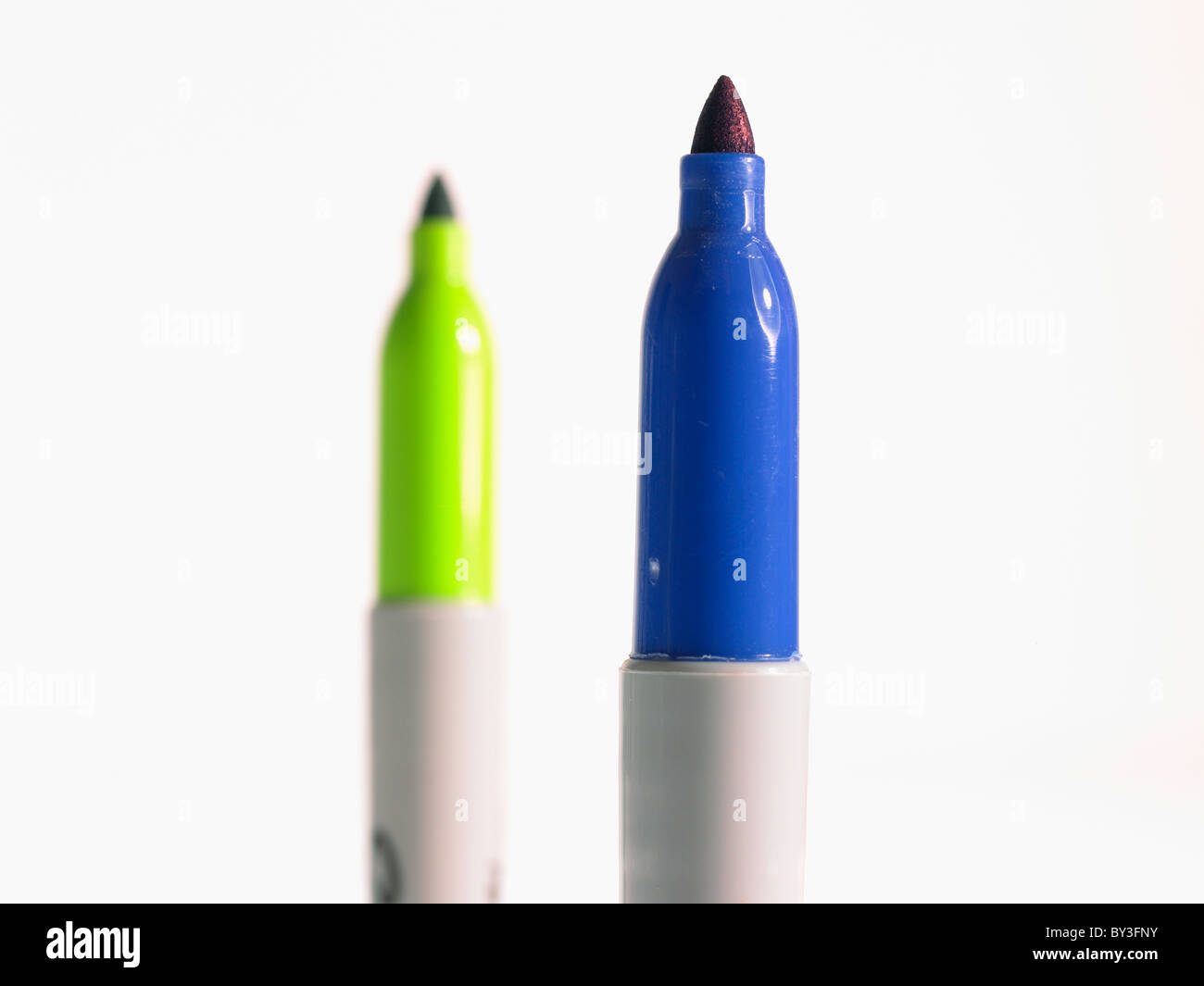 Studio shot blue and green felt-tip pen Stock Photo