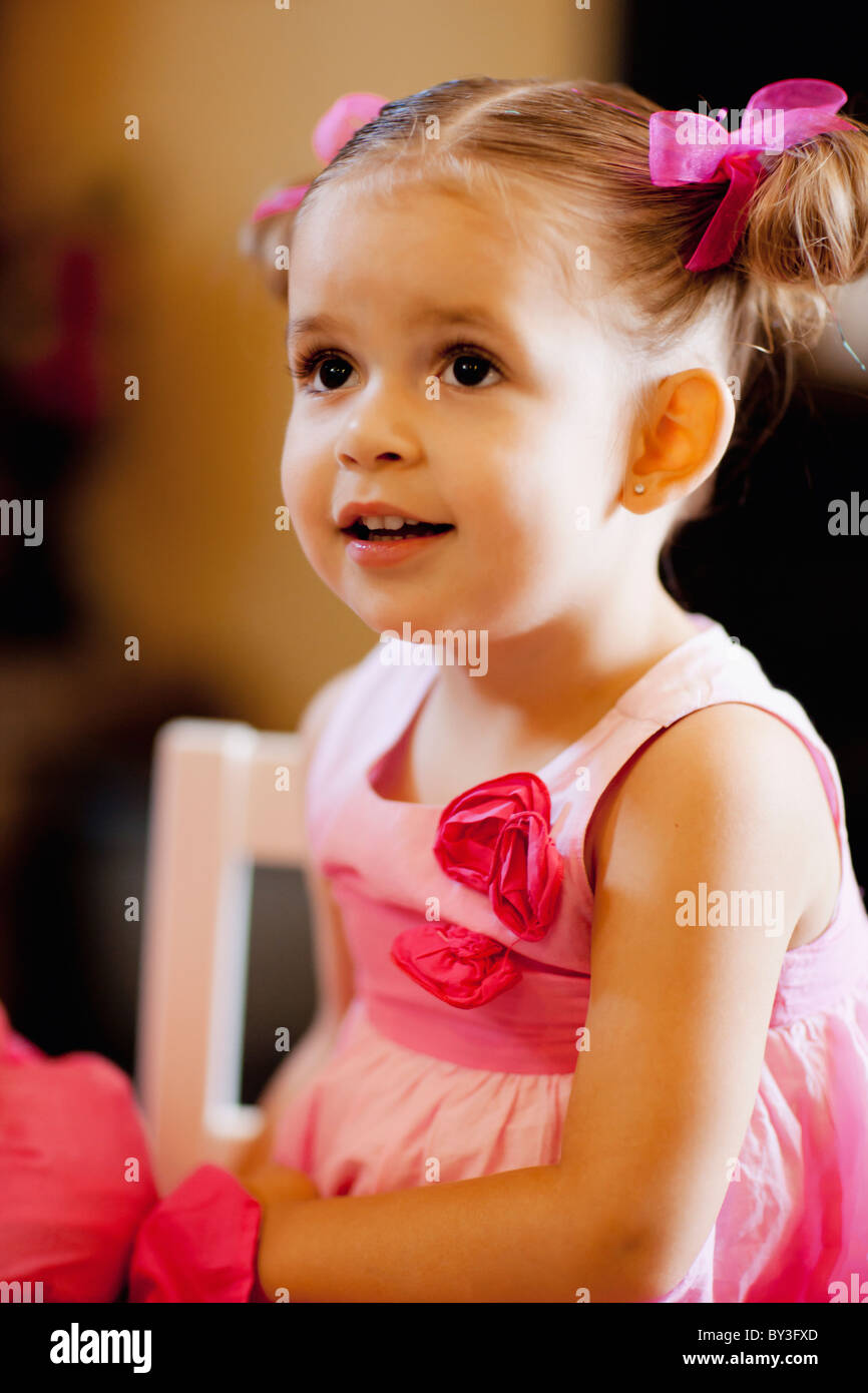 USA, Arizona, Chandler, Portrait of cute girl (2-3) wearing pink dress Stock Photo