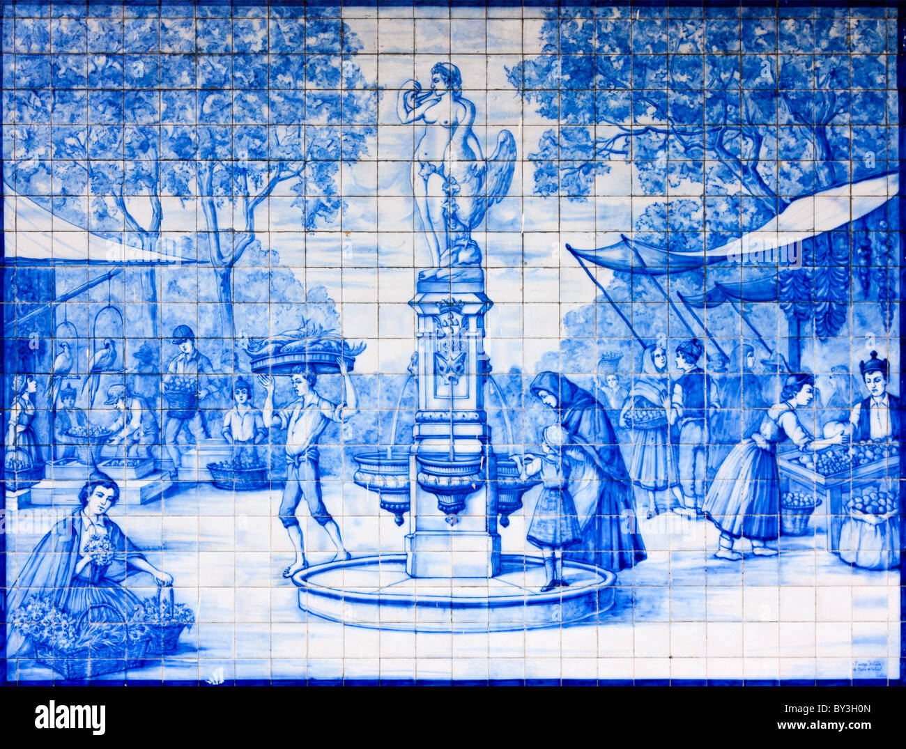 Picture made from Azulejos, Blue Tiles, in the Market Hall in Funchal, Madeira Stock Photo