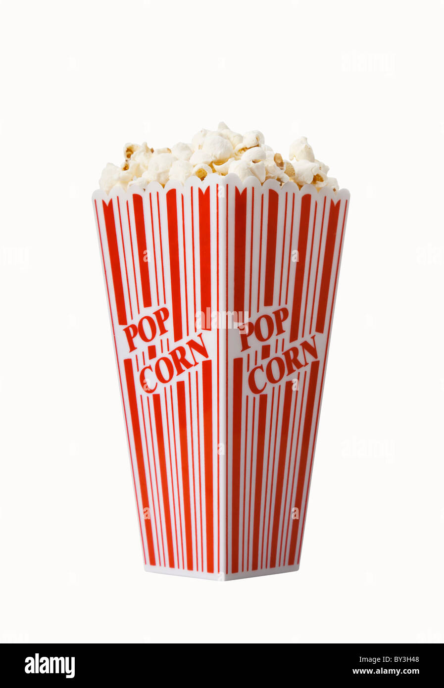 Box of fresh popcorn isolated on white background Stock Photo