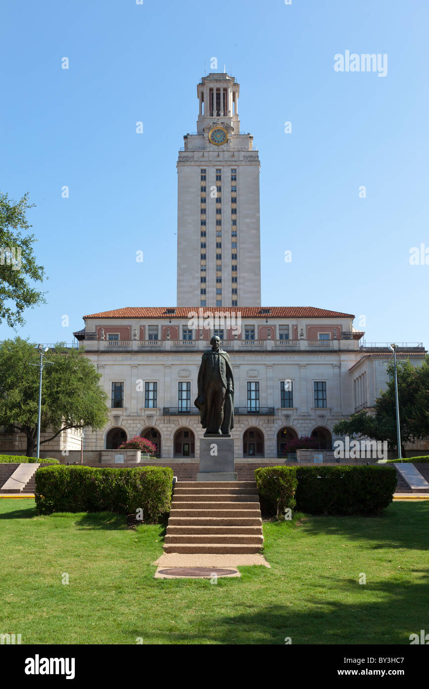 Washington statue in front of the University of Texas Tower in
