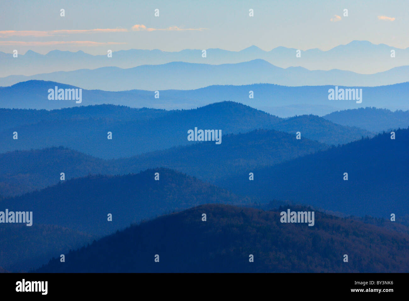 Waves of mountains in blue. Stock Photo
