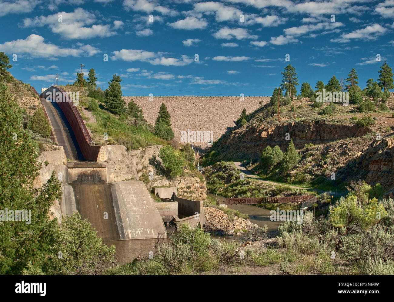 Spillway at El Vado Dam on Rio Chama near Tierra Amarilla, New Mexico, USA Stock Photo