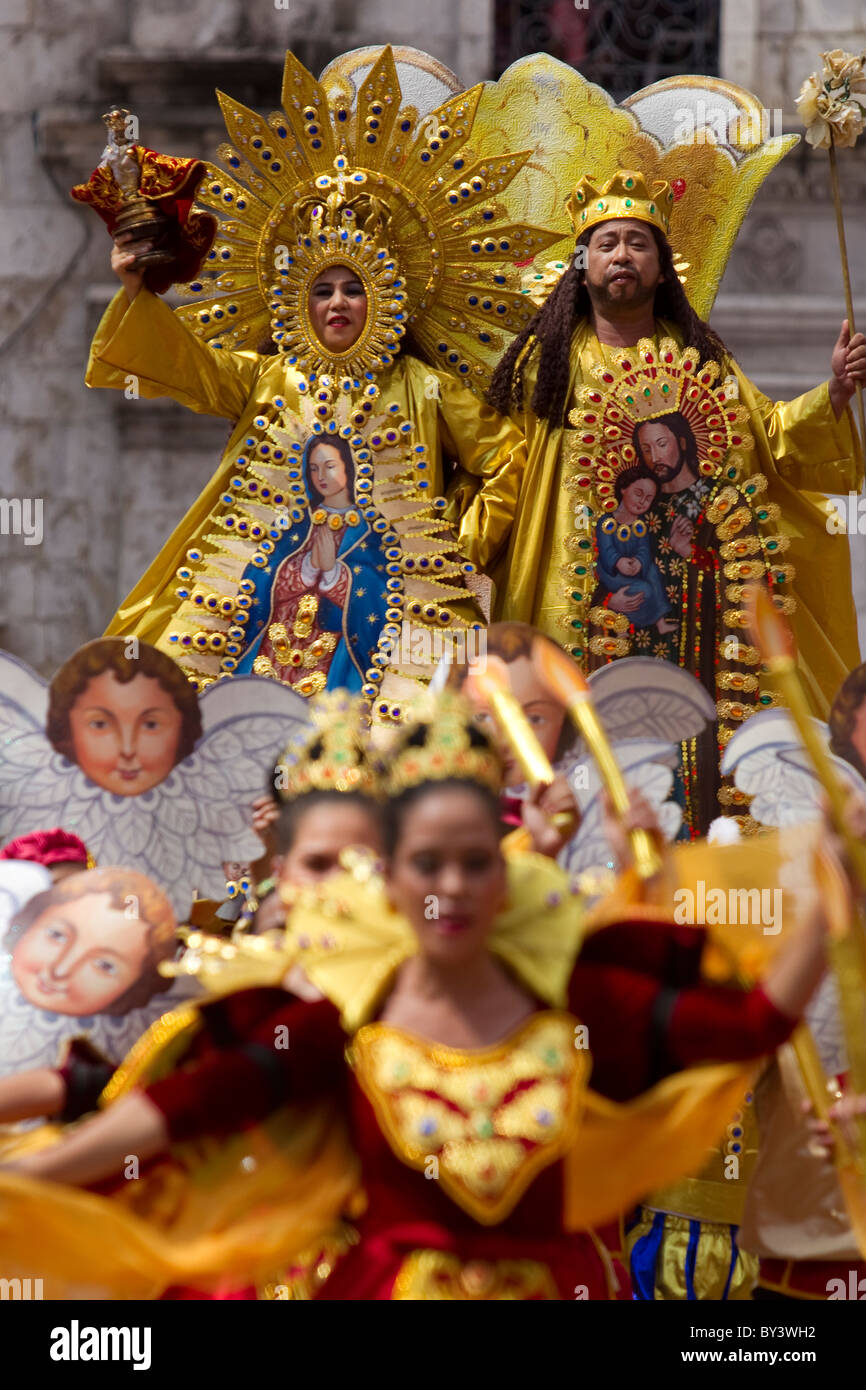 As part of the Sinulog festival,dancers within the Basilica del sto