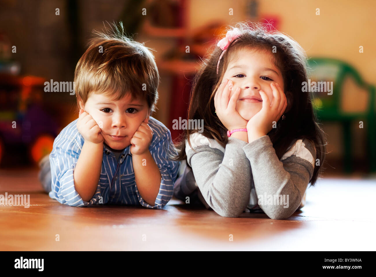 Children, brother and sister posing Stock Photo