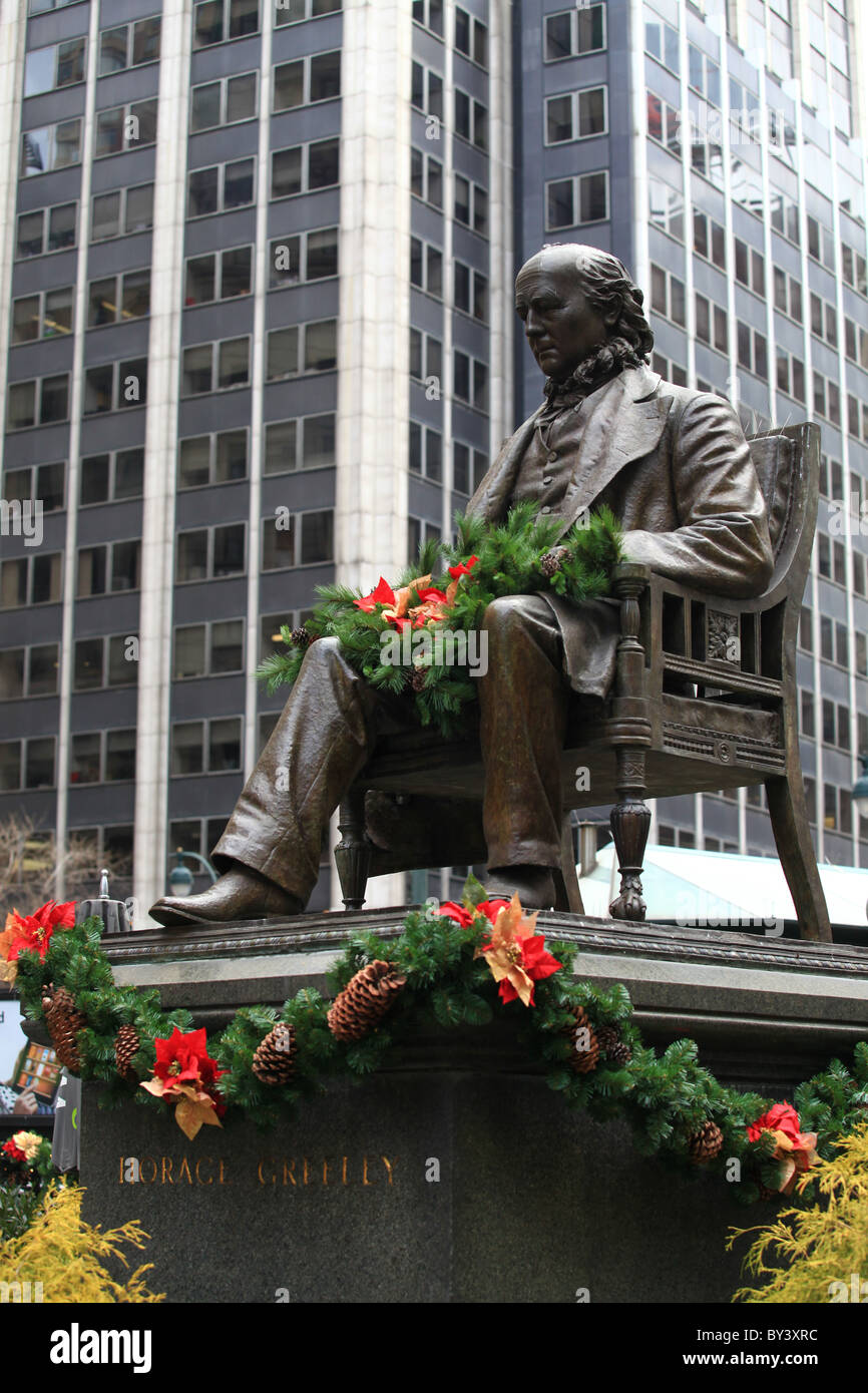 Statue of Horace Greeley in New York Harold Square, 2010 Stock Photo